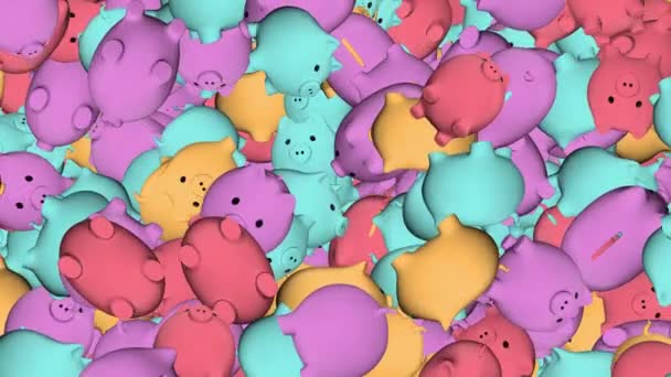4K Falling Pink piggy bank finance concept video Loop Animation Background. — Video