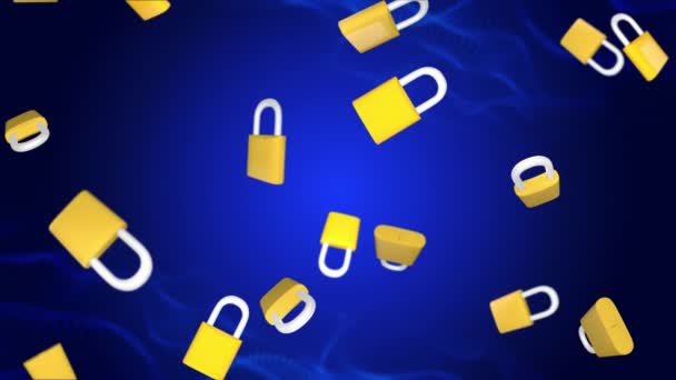 Abstract lock padlock spinning cyber security connection system Loop Animation Background. — Stock Video