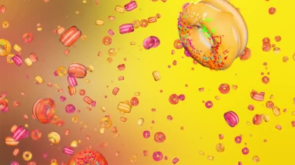 4K Animação de cair saborosos donuts na tela verde Fundo. Alimentação, saúde, conceito de fast food. — Vídeo de Stock