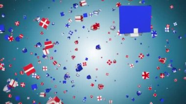 4K 3D Düşen Hediye Kutuları mor döngü arkaplan canlandırması.