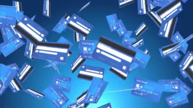 3D 4K Kredi kartı yağmuru döngüsü arkaplanı, çevrimiçi alışveriş veya finans kavramı