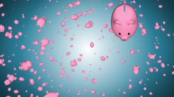 Animasi 4K dari piggy bank pink penuh dengan latar belakang loop. Konsep menabung uang, investasi, — Stok Video