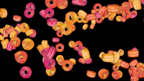 3d Animation Loop creative animal prints donuts on yellow background. Fast food concept art. — Vídeos de Stock