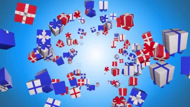 Kerstballen, geschenken Loop Animatie achtergrond. Nieuwjaar 2023. Feestelijke achtergrond. — Stockvideo