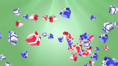 3d 4K soyut festival arkaplanı ve ekranın tepesinden düşen hediyeler.