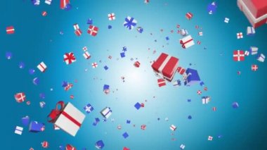 Noel baloları, hediyeler, Döngü Animasyon geçmişi. Yeni yıl 2023. Neşeli arkaplan.