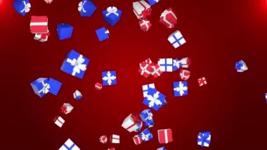 4K 3D Düşen Hediye Kutuları mor döngü arkaplan canlandırması.