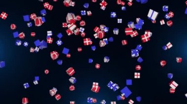 4K 3D Düşen Hediye Kutuları mor döngü arkaplan canlandırması.
