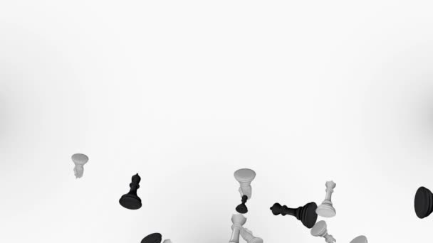 Αργή κίνηση των κομματιών σκακιού είναι το σκάκι που πέφτει στο σκάκι στο υπόβαθρο βρόχων αέρα 4K 3D — Αρχείο Βίντεο