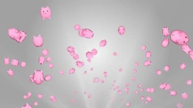 Para biriktirme kavramı. Kumbaranın düşme rotasyonu yeşil ekran arka planında. Domuz kumbarası ve para.