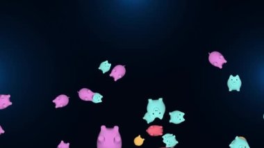 Piggy Bank Biriktirme ve Yatırım Konsepti 'nin 3 boyutlu animasyonu, Kripto Para Birimi Döngüsü Arkaplanı.