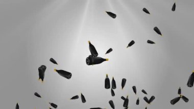 Şampanya şişesine dökülen konfetilerin canlandırması. Kutlama,