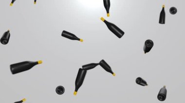 Karanlık Arkaplanda Sonsuz Boş Krom Metal Şişeler Yağmuru. 3 Boyutlu Canlandırma.