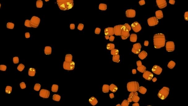 Halloween background loop. Flying pumpkin isolated on black background full 4k. — Vídeo de stock