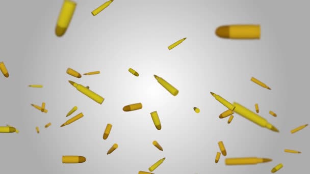 4K 3DFalling Bullets auf schwarzem Hintergrund mit Tiefenschärfe. 4k Schleifenanimation. Metallgeschosse — Stockvideo