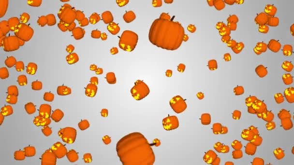 4K Stock Video of Halloween Spooky Pumpkins Flying and Falling Down 3D Animation. — стоковое видео