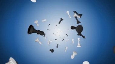 4K 3d Satranç taşları Animasyon arkaplanı düşüyor