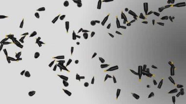 Karanlık Arkaplanda Sonsuz Boş Krom Metal Şişeler Yağmuru. 3 Boyutlu Canlandırma.