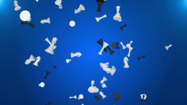 Siyah ve beyaz satranç kralı bir satranç taşının tepesine düşüyor..