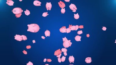 Piggy Bank Biriktirme ve Yatırım Konsepti 'nin 3 boyutlu animasyonu, Kripto Para Birimi Döngüsü Arkaplanı.