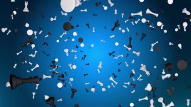 Düşen siyah satranç 3B döngüsü Ekran Arkaplanını dolduran siyah satranç taşlarının canlandırması.