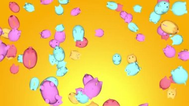 Para domuz kumbarasına düşerek para biriktirme konsepti Canlandırma Arkaplanı.