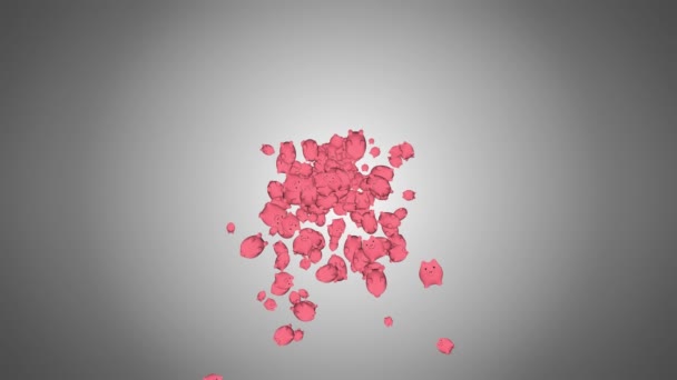 粉色储蓄罐的4K动画被填充循环背景。节约资金、投资的概念, — 图库视频影像