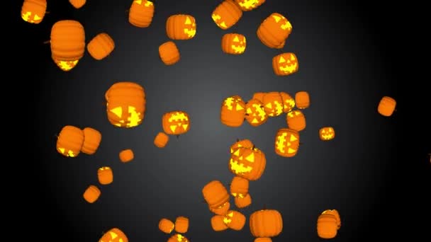4K Стокове відео Хеллоуїна Спухлі гарбузи літають і падають 3D анімація . — стокове відео