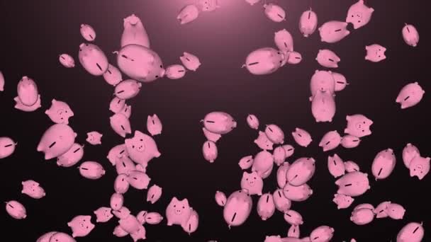4K animatie van roze spaarvarken bank is gevuld lus achtergrond. Begrip spaargeld, belegging, — Stockvideo