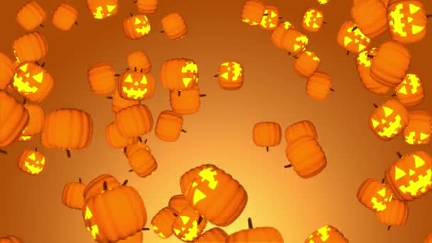 4K Stock Video of Halloween Spooky Pumpkins Flying and Falling Down 3D Animation. — Stock video