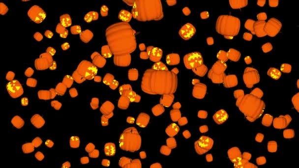 Abstract Many halloween pumpkins are falling down on Loop halloween holiday background. — Stock Video