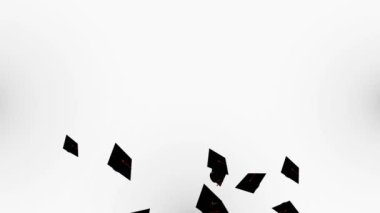 Mezuniyet 3D uçan şapkalar gökyüzüne doğru. Sanal mezuniyet evde kalma kavramı.