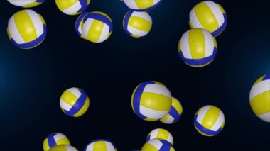 Üç boyutlu dönen voleybol topu döngüsü arka planı. Loo 4K video arkaplanı olarak spor ekipmanları.