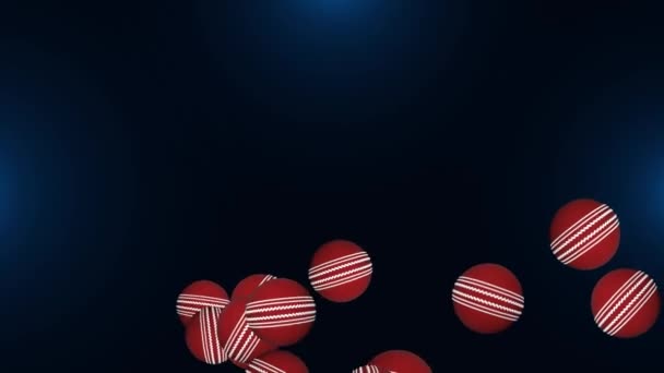 Animation of falling cricket balls on black background and filling. cricket bat wallpaper, ball game, cricket ball — Vídeos de Stock