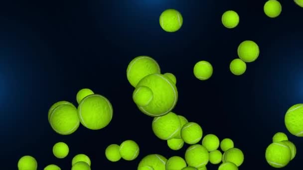 4K Animación de la caída de pelotas de tenis Loop Background. Pantalla verde. Alquiler de equipos deportivos tenis. — Vídeo de stock