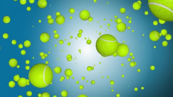 Uçan Tenis Topları Animasyonu, Arkaplan, Döngü, 4k Spor ve Hobi Konsepti. — Stok video