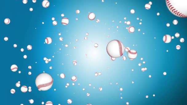 Flying many baseball balls Loop background. Bat and ball. Sport equipment. Concept of sport, — стоковое видео