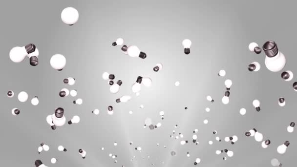 Glühbirnen fallen Down Loop Animation Hintergrund. Zukunft der Idee, Verbindung und Erfindung. — Stockvideo