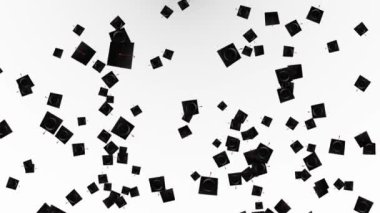 Mezuniyet töreninin animasyonu üniversite şapkaları hava döngüsüne atılıyor..