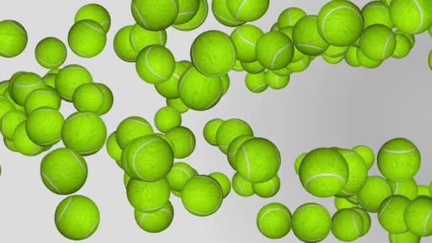 4K Animation of falling tennis balls Loop Background. green screen. Rental sports equipment tennis. — Vídeo de stock