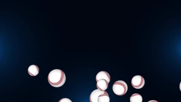 Flying many baseball balls Loop background. Bat and ball. Sport equipment. Concept of sport, — Stock Video