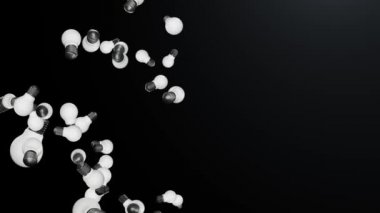 Döngü Animasyon Arkaplanından düşen ampul. Yeni yaratıcı fikir kavramı,