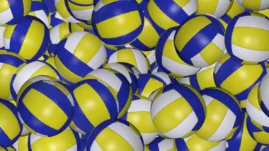 Üç boyutlu dönen voleybol topu döngüsü arka planı. Loo 4K video arkaplanı olarak spor ekipmanları.