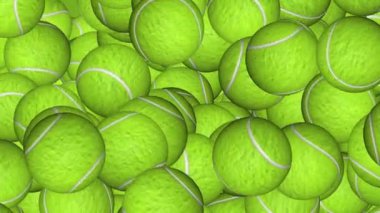 Düşen tenis toplarının 4K animasyonu. Yeşil ekran. Kiralık spor ekipmanları tenisi.