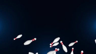 Bir bowling oyununun 4K 3D görüntüsü Düşen Bowling Döngüsü Yeşil ekran arkaplanı.