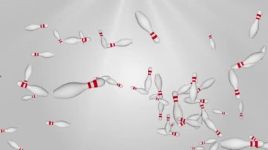 4K Döngü Düşen Bowling lobutları Beyaz Bowling lobutlarının 3 boyutlu animasyonu Ekran Arkaplanını dolduruyor.