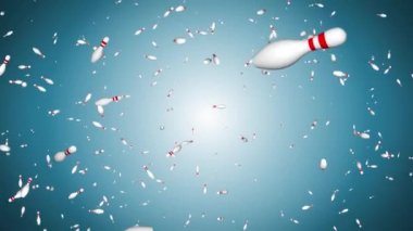 Bir bowling oyununun 4K 3D görüntüsü Düşen Bowling Döngüsü Yeşil ekran arkaplanı.