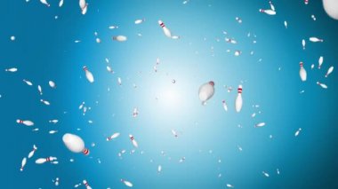 Bir bowling oyununun 4K 3D görüntüsü Düşen Bowling Döngüsü Yeşil ekran arkaplanı.