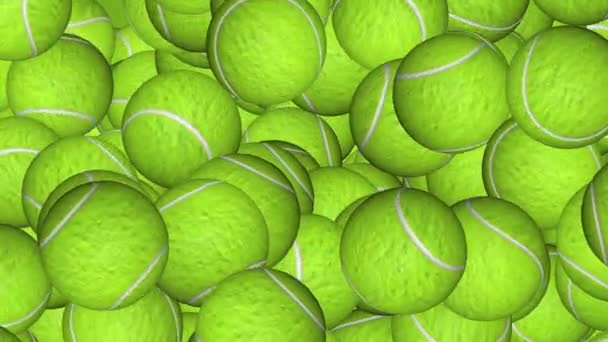 4K Animáció zuhanó teniszlabdák hurok háttér. zöld képernyő. Sportfelszerelés kölcsönzése tenisz. — Stock videók