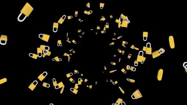 Abstrakt lås hänglås spinning cybersäkerhet anslutning system Loop Animation bakgrund. — Stockvideo